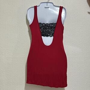 Fredericks of Hollywood Y2K 2000s Sexy Red Black Lace LowBack Bodycon Slip Dress